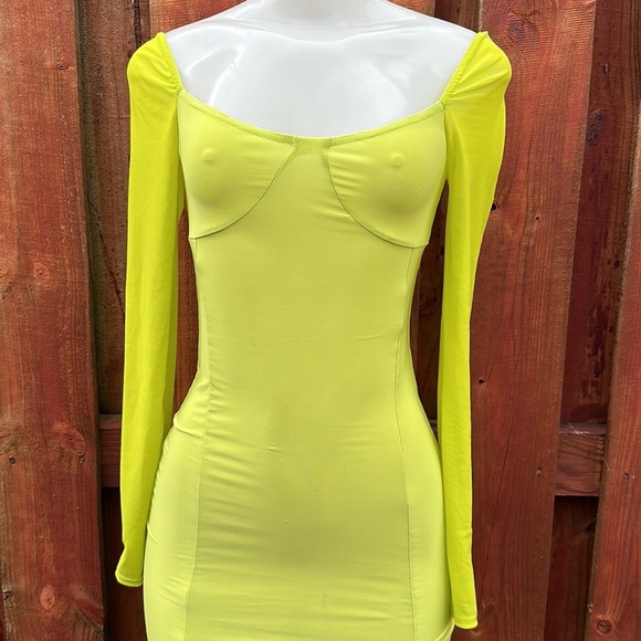 Boohoo Silky Mesh Sleeve Midaxi Women’s Dress Lime Size 10 - Picture 8 of 13